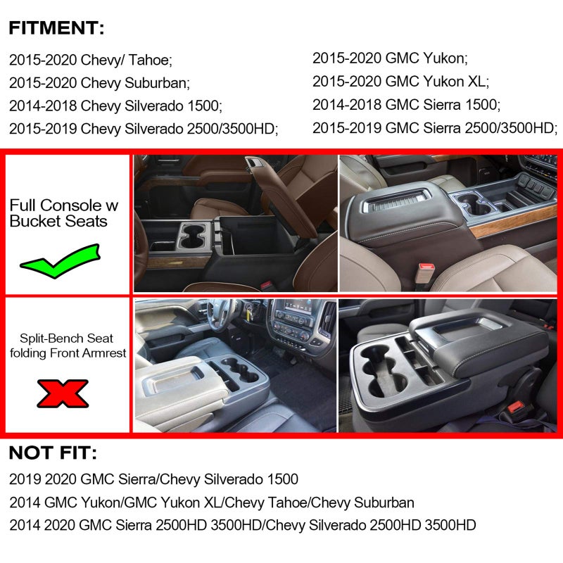 JKCOVER Compatible with (2014 2015 2016 2017 2018) Chevy Silverado/GMC Sierraï¼Œ (2015-2020) Chevy Suburban/Tahoe/GMC Yukon Center Console Organizer Tray Accessories - Full Console w/Bucket Seats ONLY - Image 2